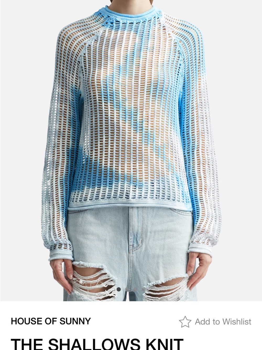 House of Sunny open-knit sweater in blue and white